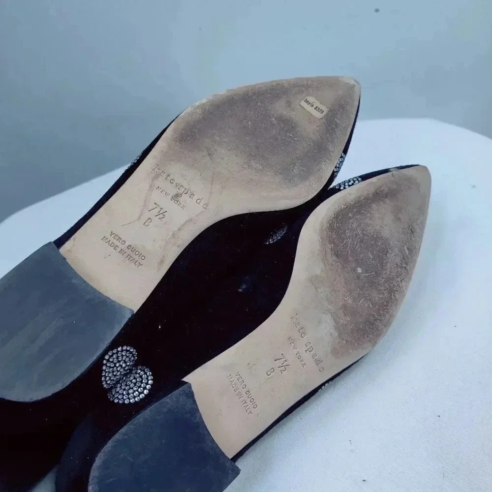 Kate Spade Bayla black suede crystal polka dot pointed flats size 7.5 - Picture 5 of 16
